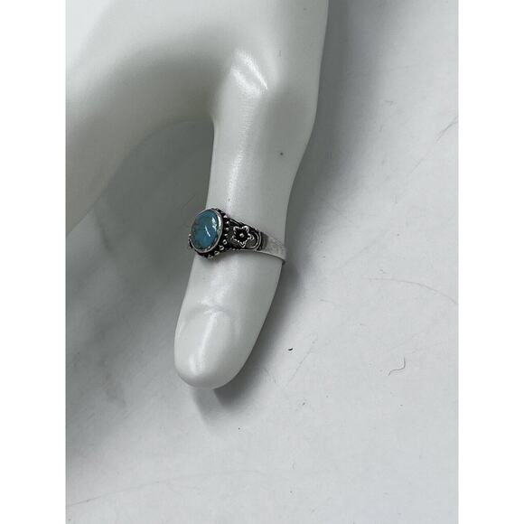 Natural Blue Cabochon Turquoise Open Floral Sterling Silver 925 Ring Size 8.25 - Picture 11 of 11